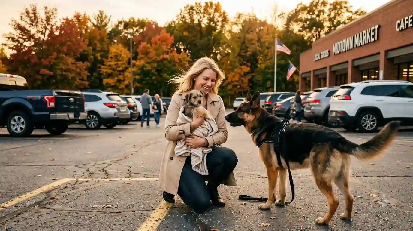 Heroic German Shepherd Saves Trapped Puppy In Suburban American Parking Lot